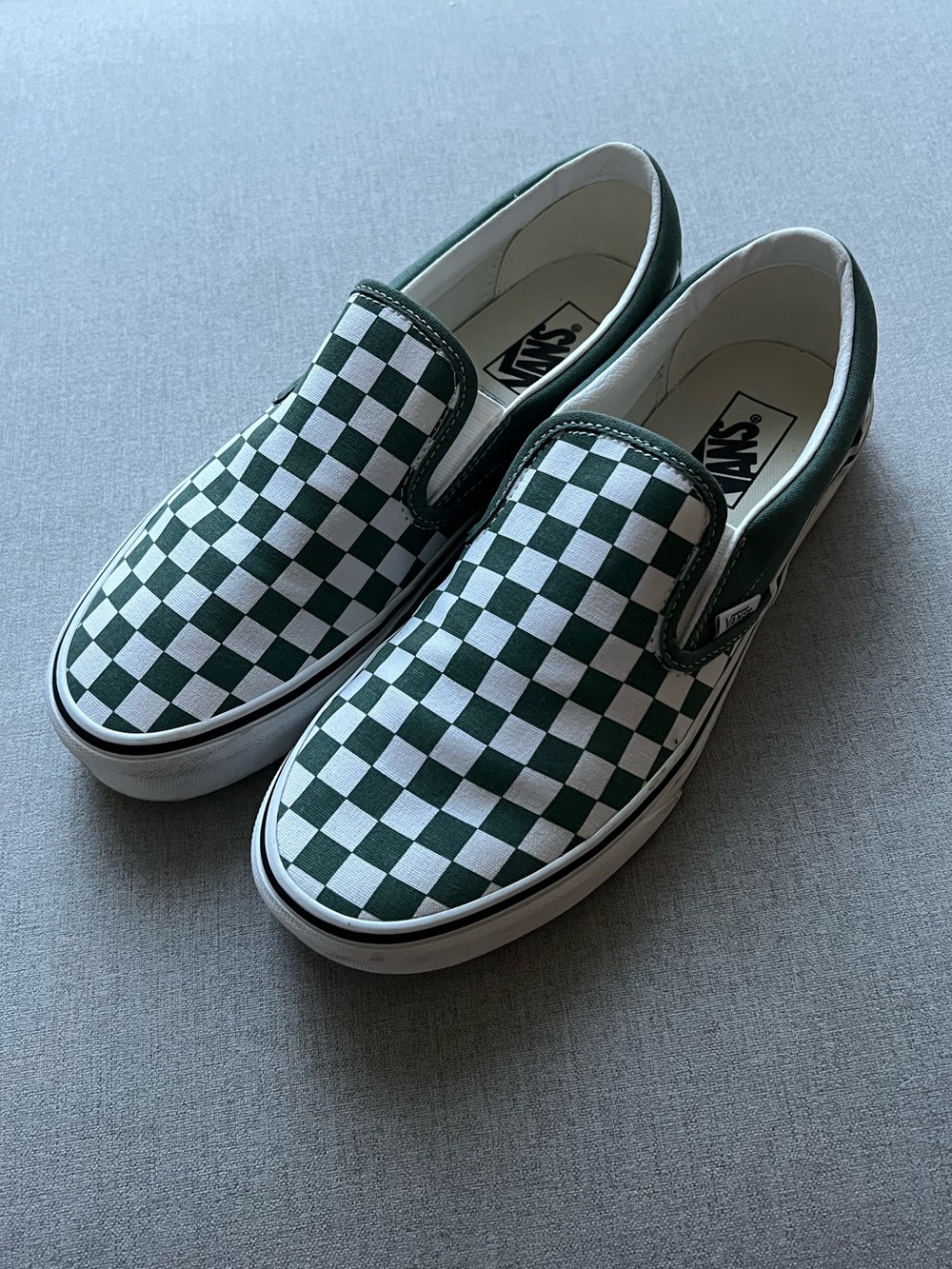 Like New, Vans Classic Slip-On Checkerboard Sneakers - Green/White